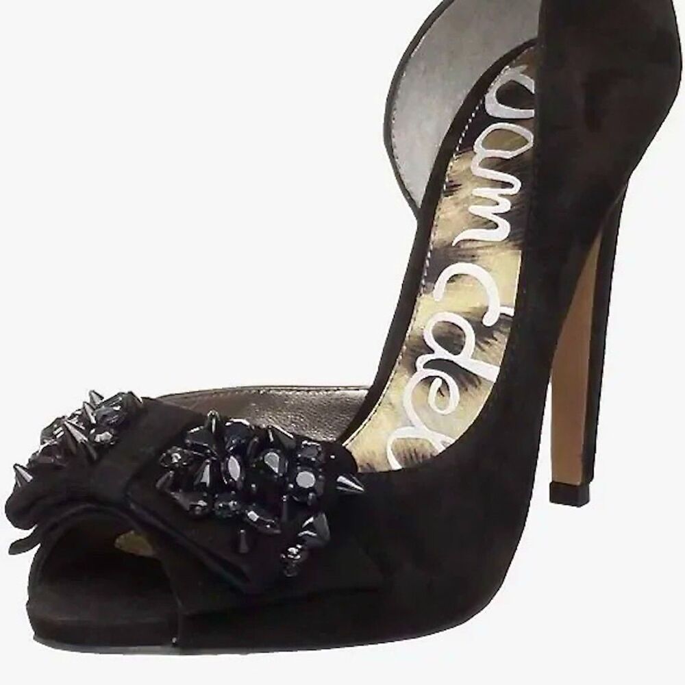 Sam Edelman Studded Jeweled Suede Lorna D’Orsay Platform Stiletto Heels Sz 8.5
